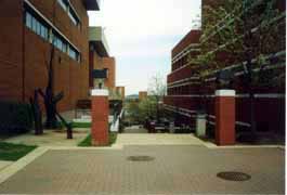 [photo, Terrace steps, Fine Arts Building (left), Engineering & Computer Science Building (right), University of Maryland Baltimore County, Catonsville, Maryland]