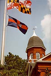 [photo, Courthouse dome with flags, Snow Hill, Maryland]